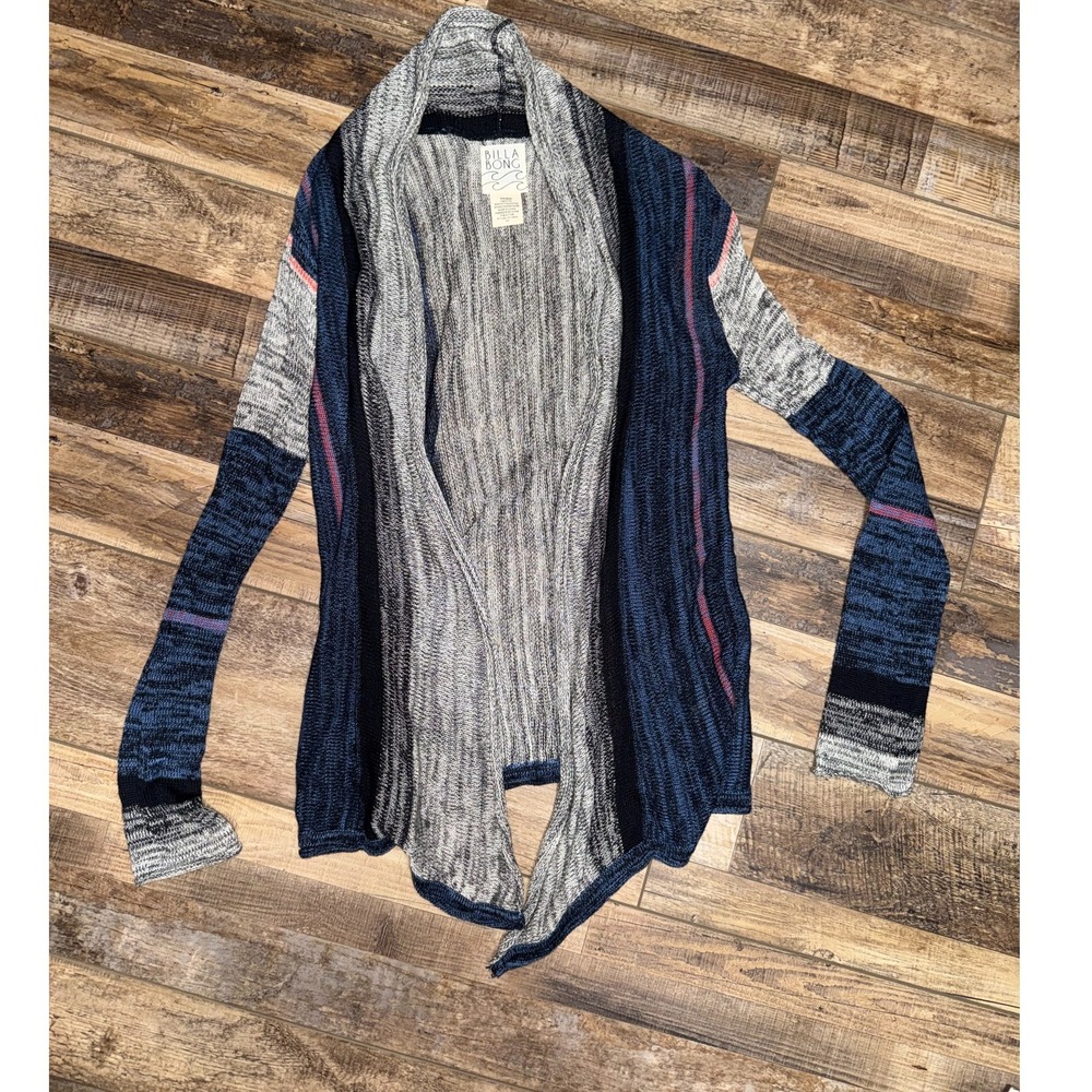 Billabong Women's‎ Waterfall Cardigan Blue Grey Pink Striped Knit Open Front S/P